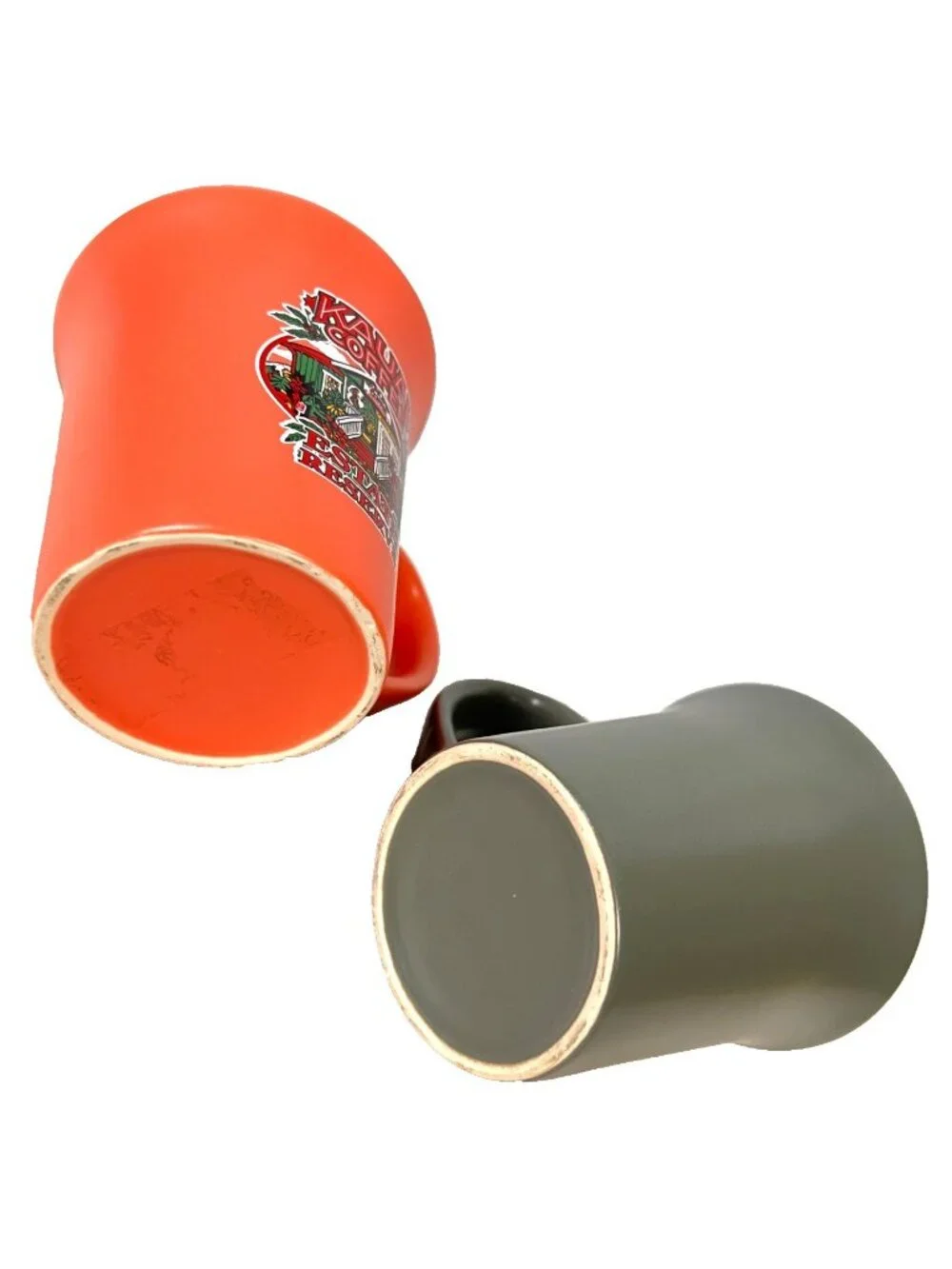 Kauai Coffee Estate Reserve 2 Coffee Mug Lot Heavy Satin Orange Sage Hawaii